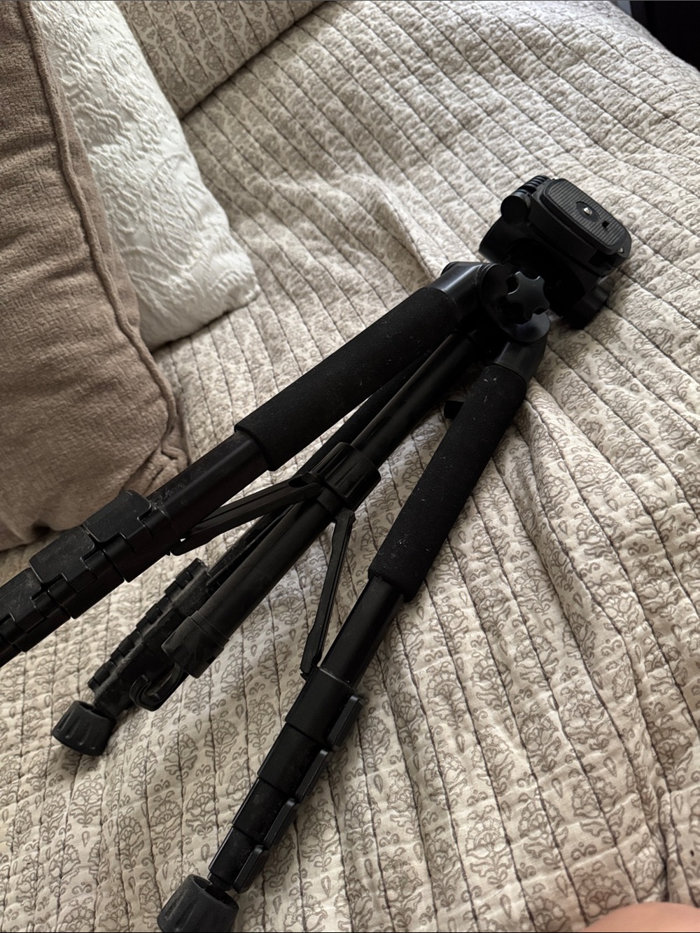 Black Camera Tripod with Foam Grip - Ideal for Photo & Video